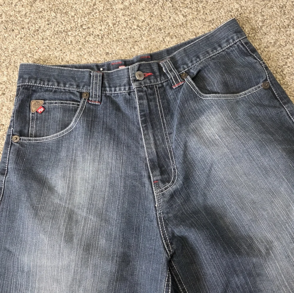 Vtg Raw Blue Baggy Denim Shorts 34 Y2K‎ Jorts Thick Stitch